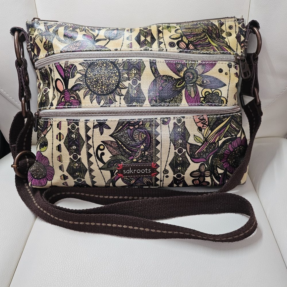 Sakroots Floral Cream Purple Crossbody Bag